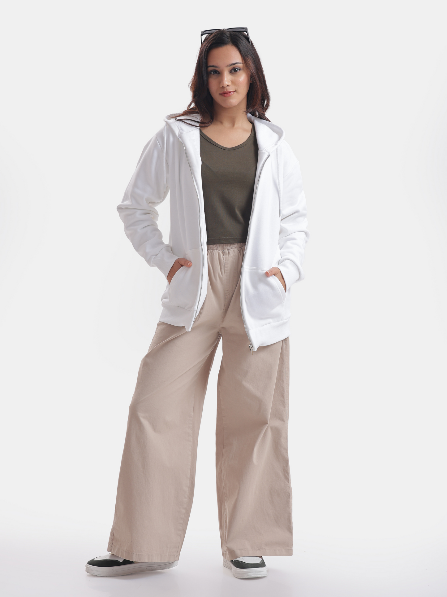 Solids : White Zip Hoodie