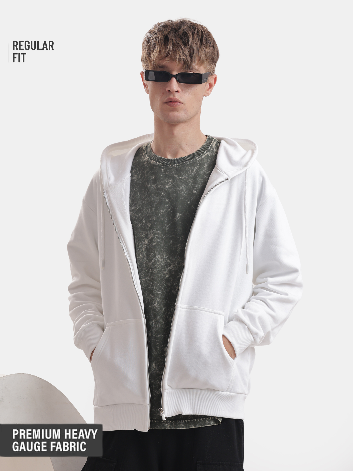 Solids : White Zip Hoodie