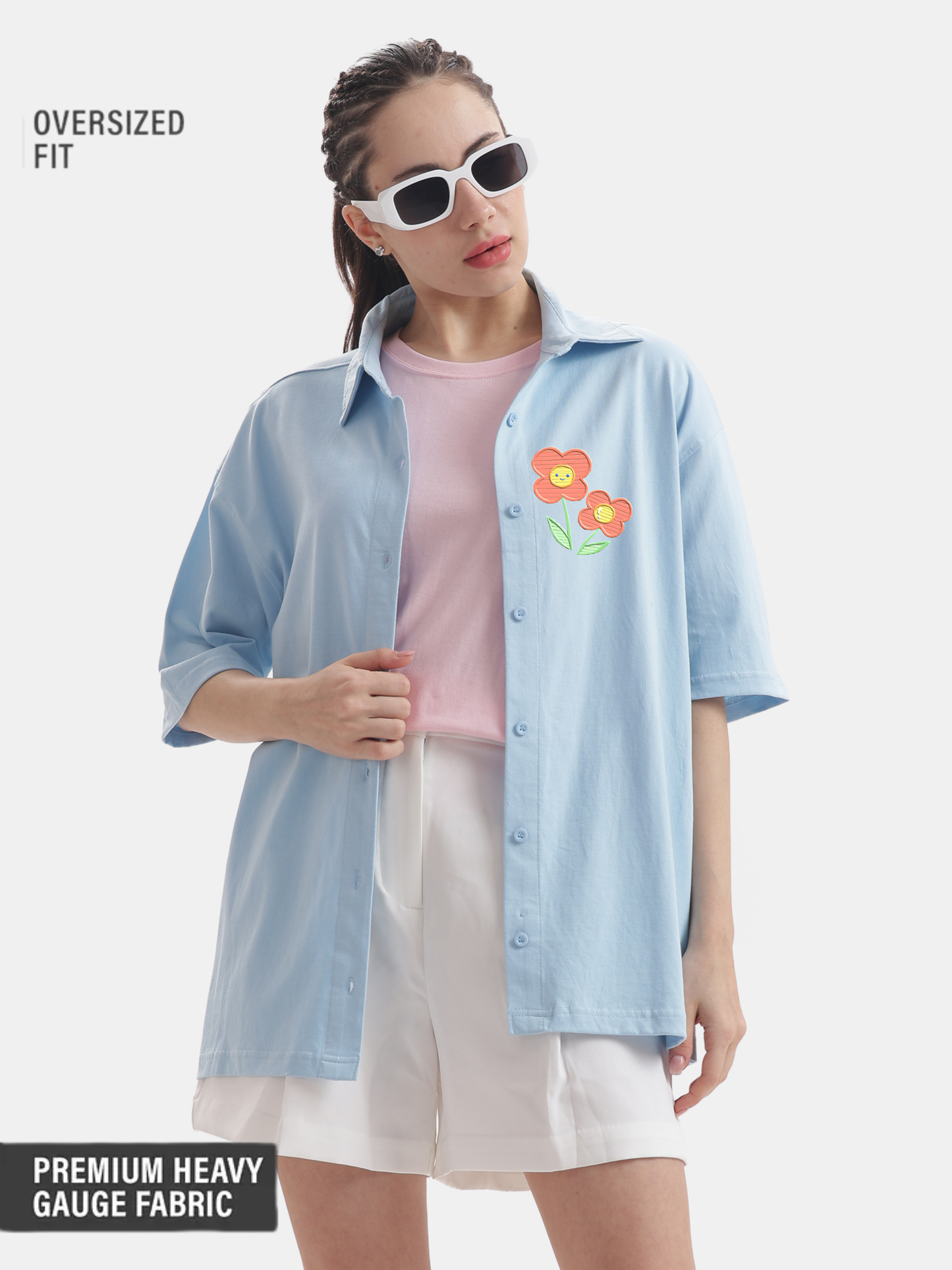 Beach Vibes : Flower Embroidery Shirt