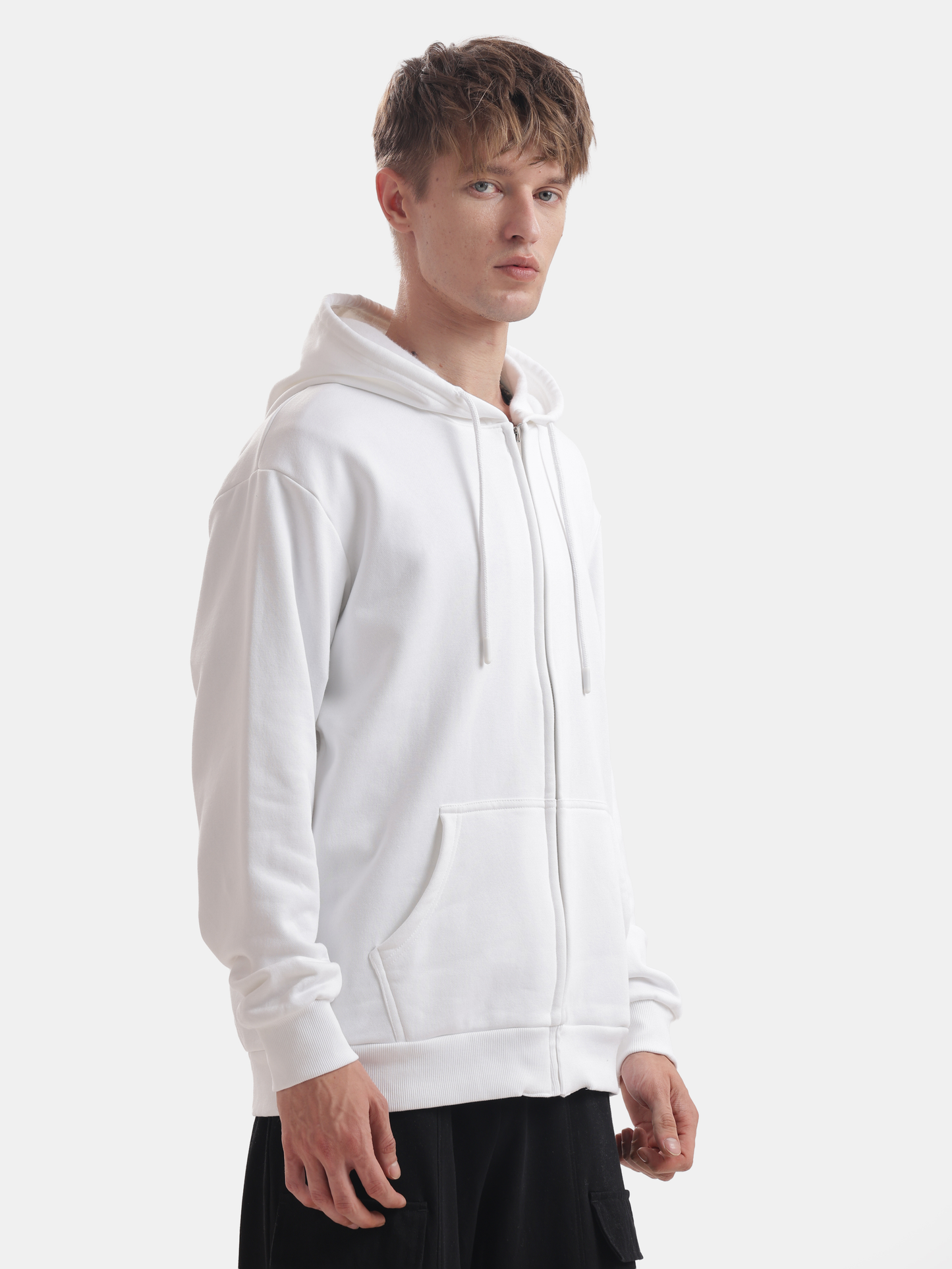 Solids : White Zip Hoodie