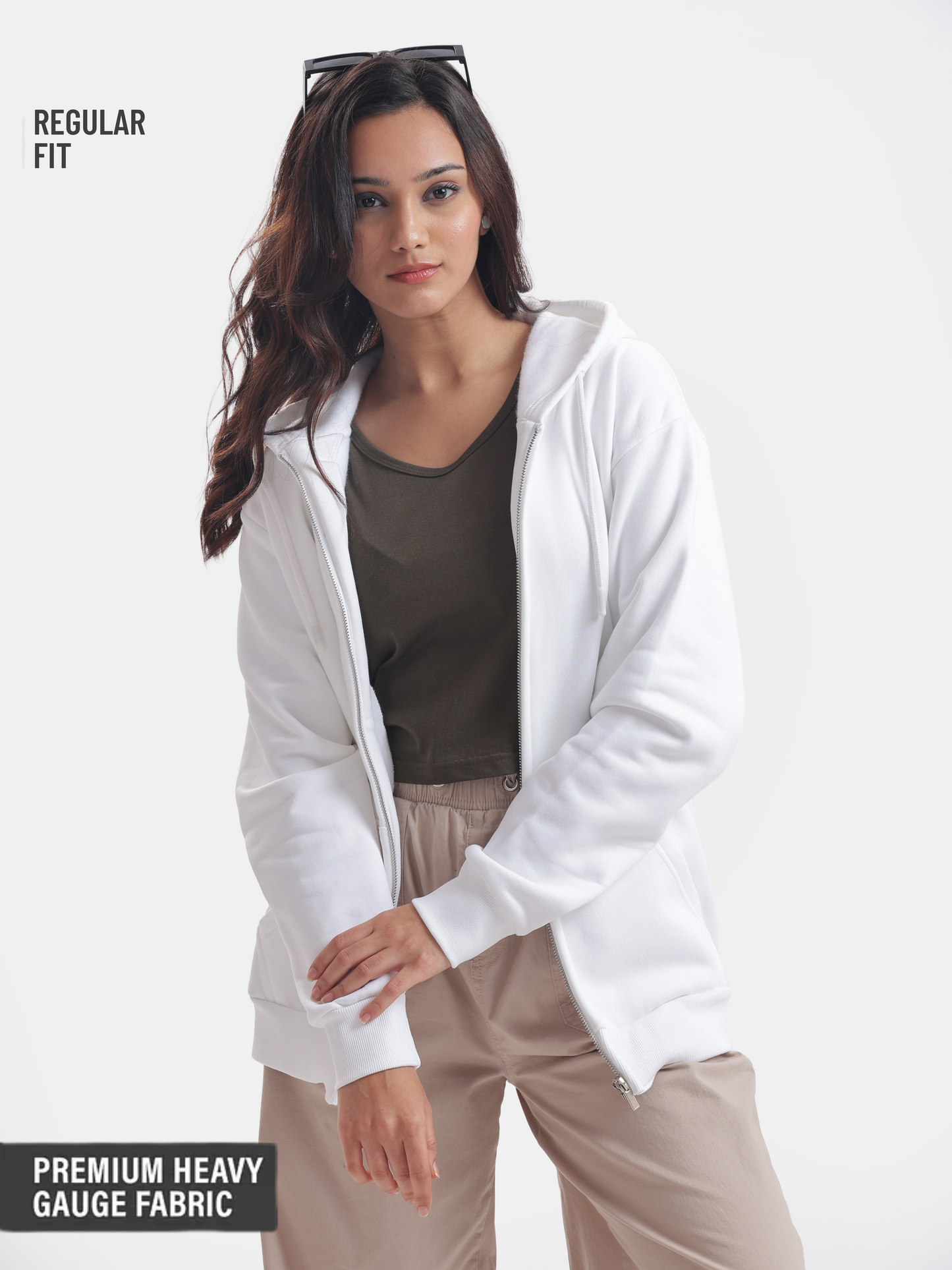 Solids : White Zip Hoodie